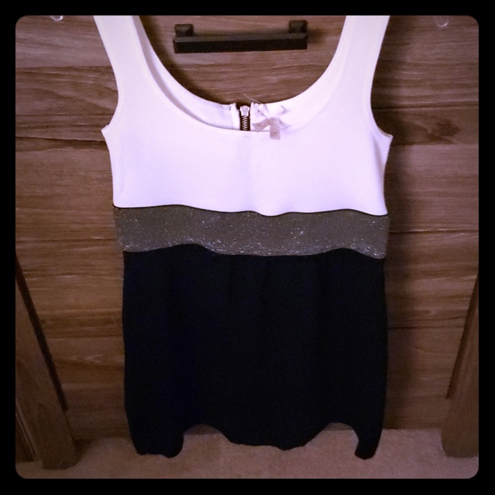 Black and White cotton dress with shimmery waist